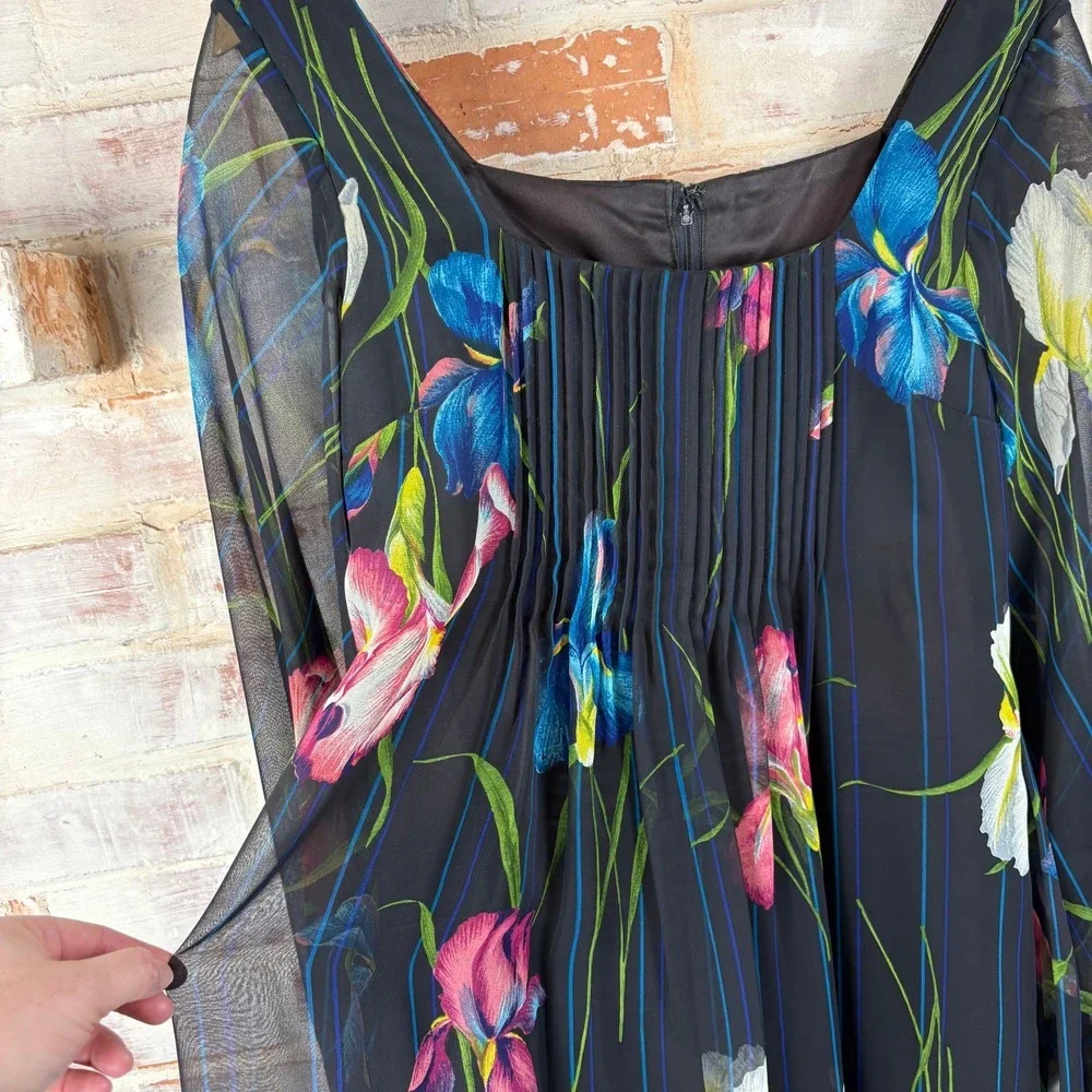 Vintage 1970s Chiffon Floral Dress Sheer Sleeve Romantic Prairie‎ Evening